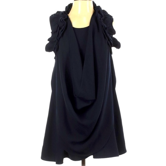 GARCIA Bloomingdales Drape front ruffle mini dress navy blue small - Picture 1 of 4